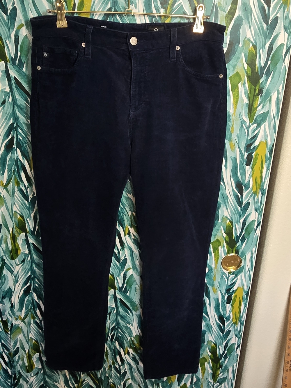 AG Adriano Goldschmied Mari Slim Straight Corduroy Pants Navy Blue